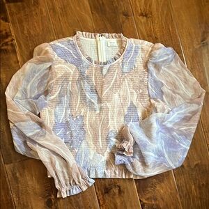 Wilfred Blue and White Smocked Puff Sleeve Blouse